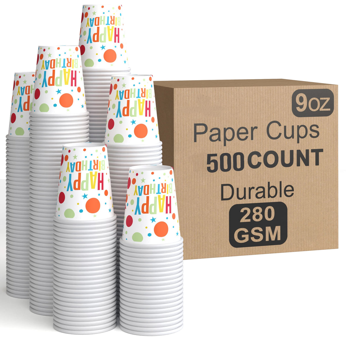 9 Oz. Birthday Print Paper Cups | 500 Count