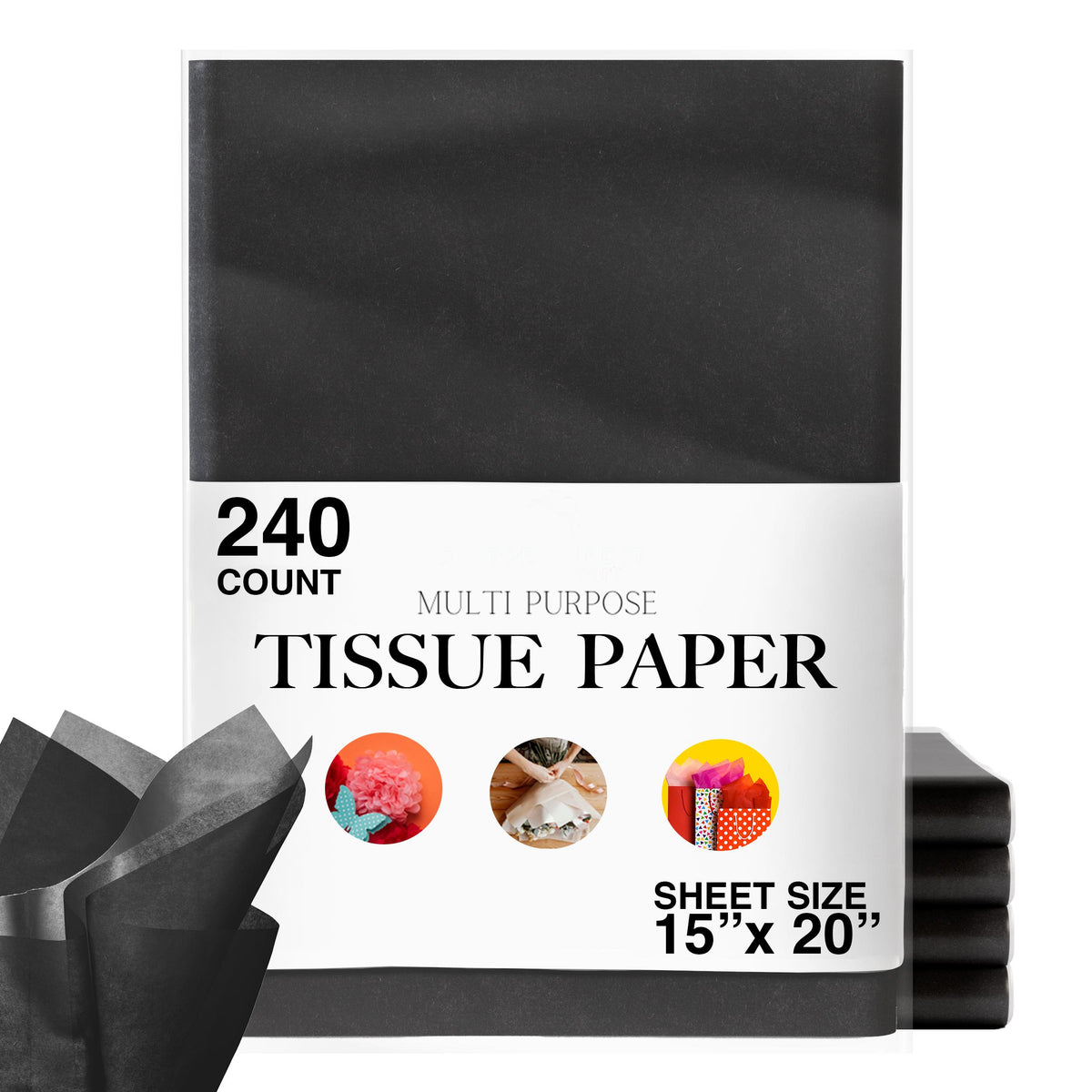 15 In. x 20 In. Black Tissue Paper | 240 Sheets