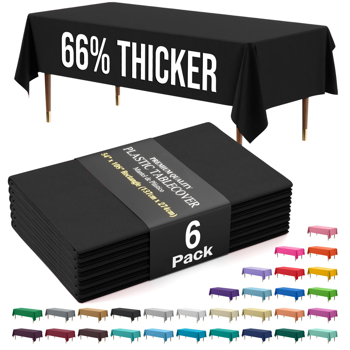 Premium Black Plastic Table Covers | 6 Pack