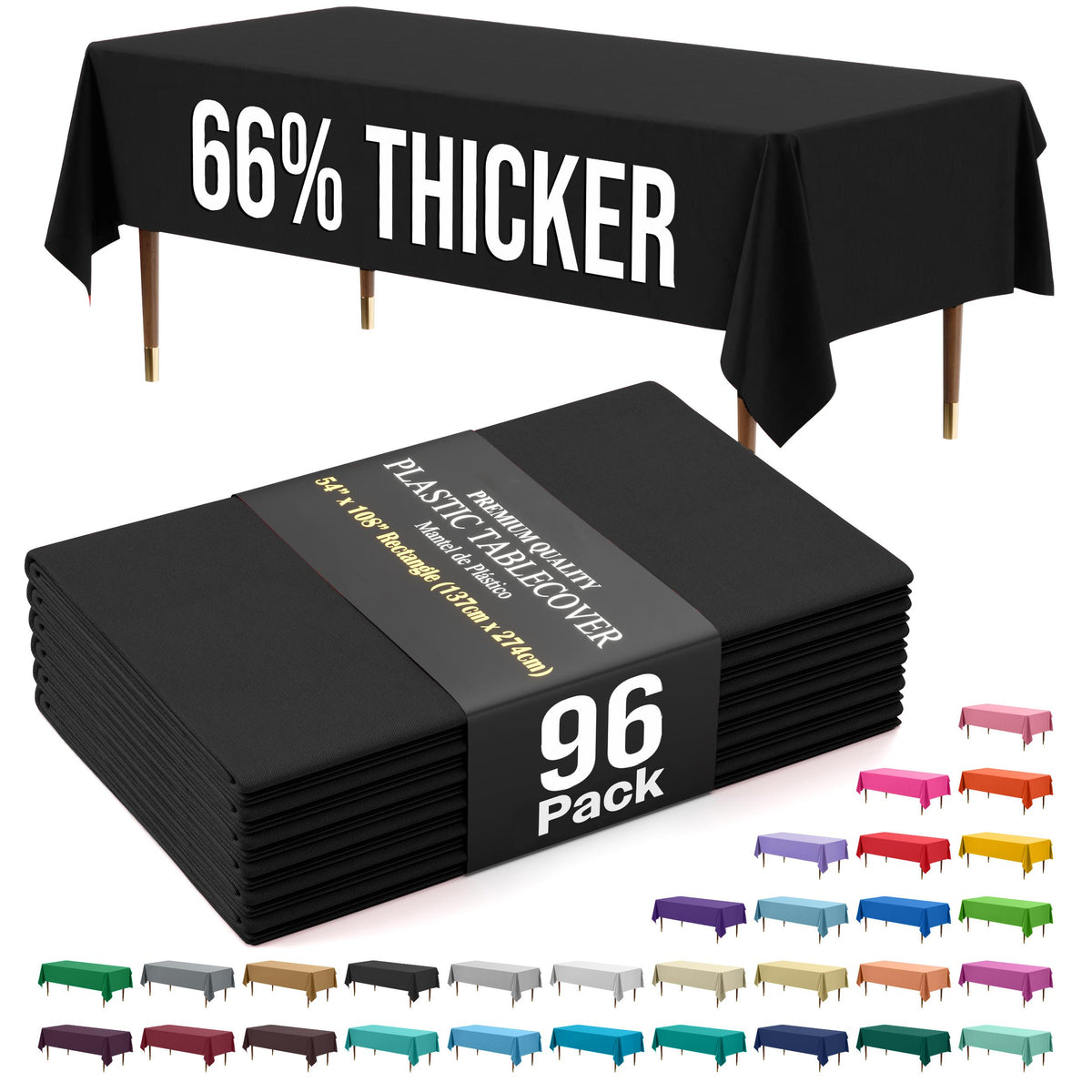 Premium Black Plastic Table Covers | 96 Count