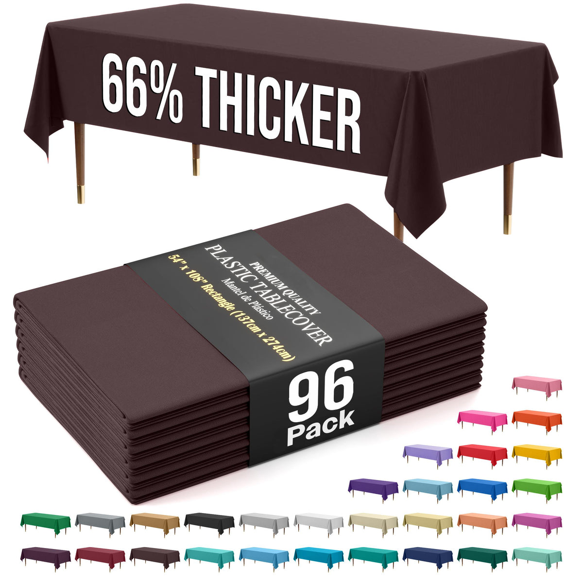 Premium Brown Plastic Table Covers | 96 Count