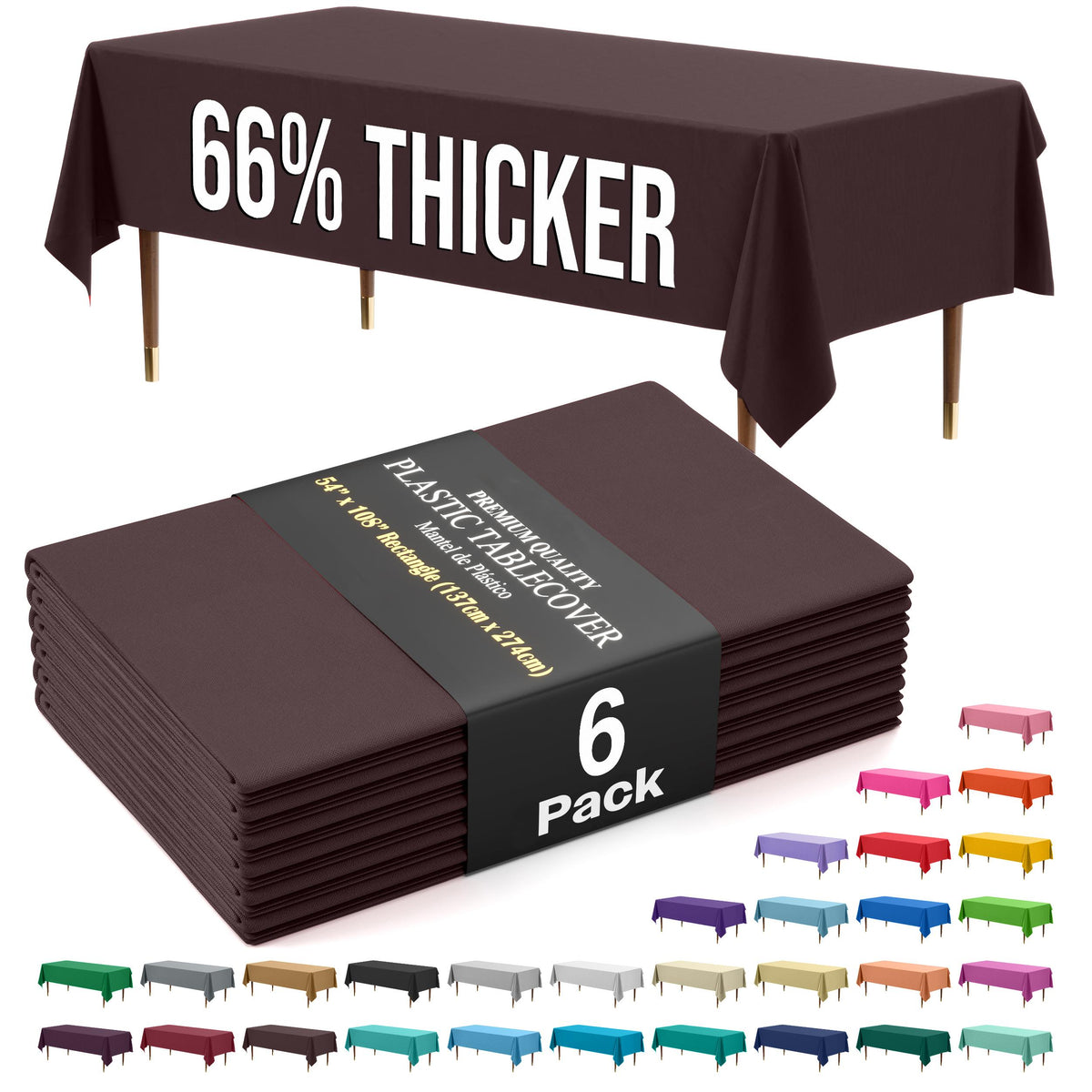 Premium Brown Plastic Table Covers | 6 Pack