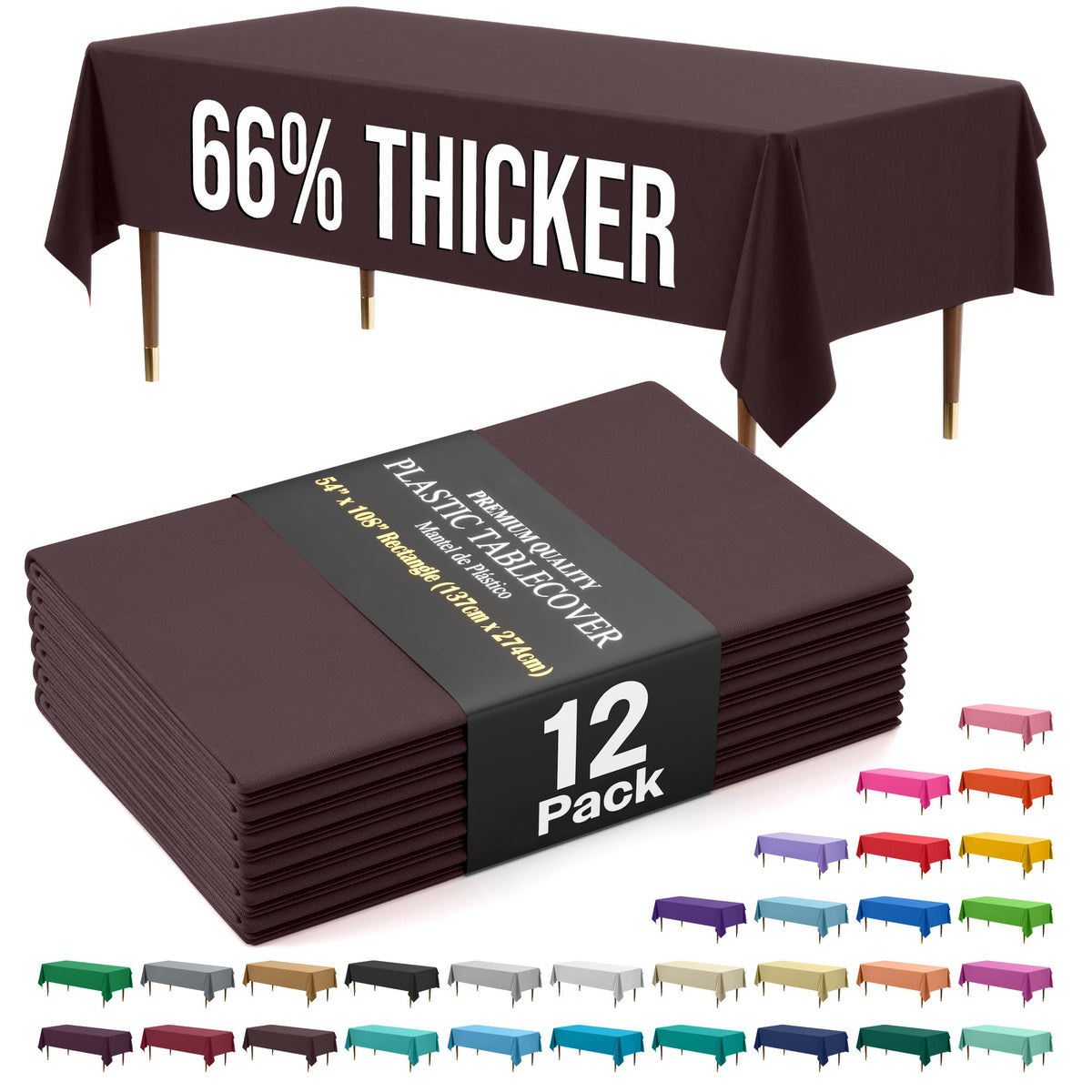 Premium Brown Plastic Table Covers | 12 Pack
