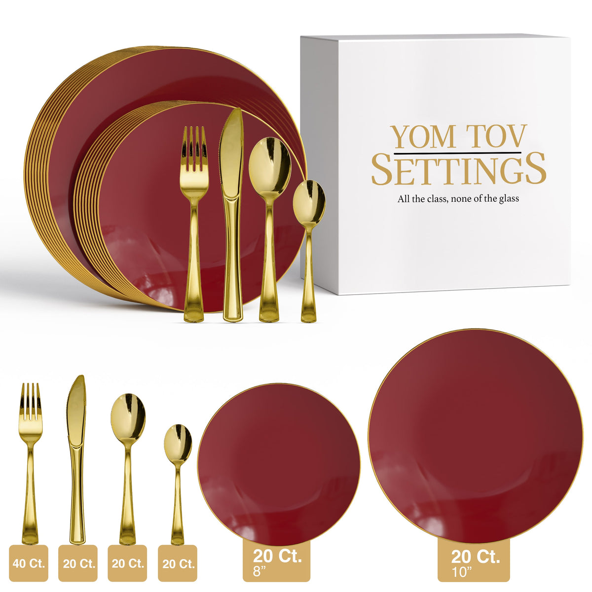 140 Piece Burgundy Combo Set | Serves 20 Guests