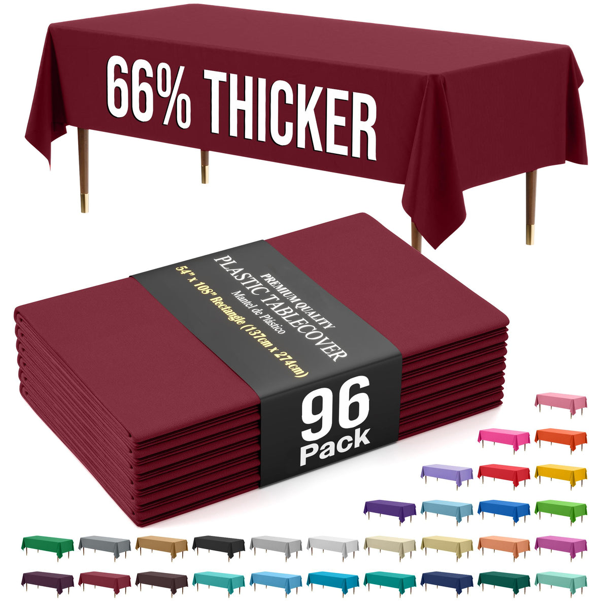 Premium Burgundy Plastic Table Covers | 96 Count
