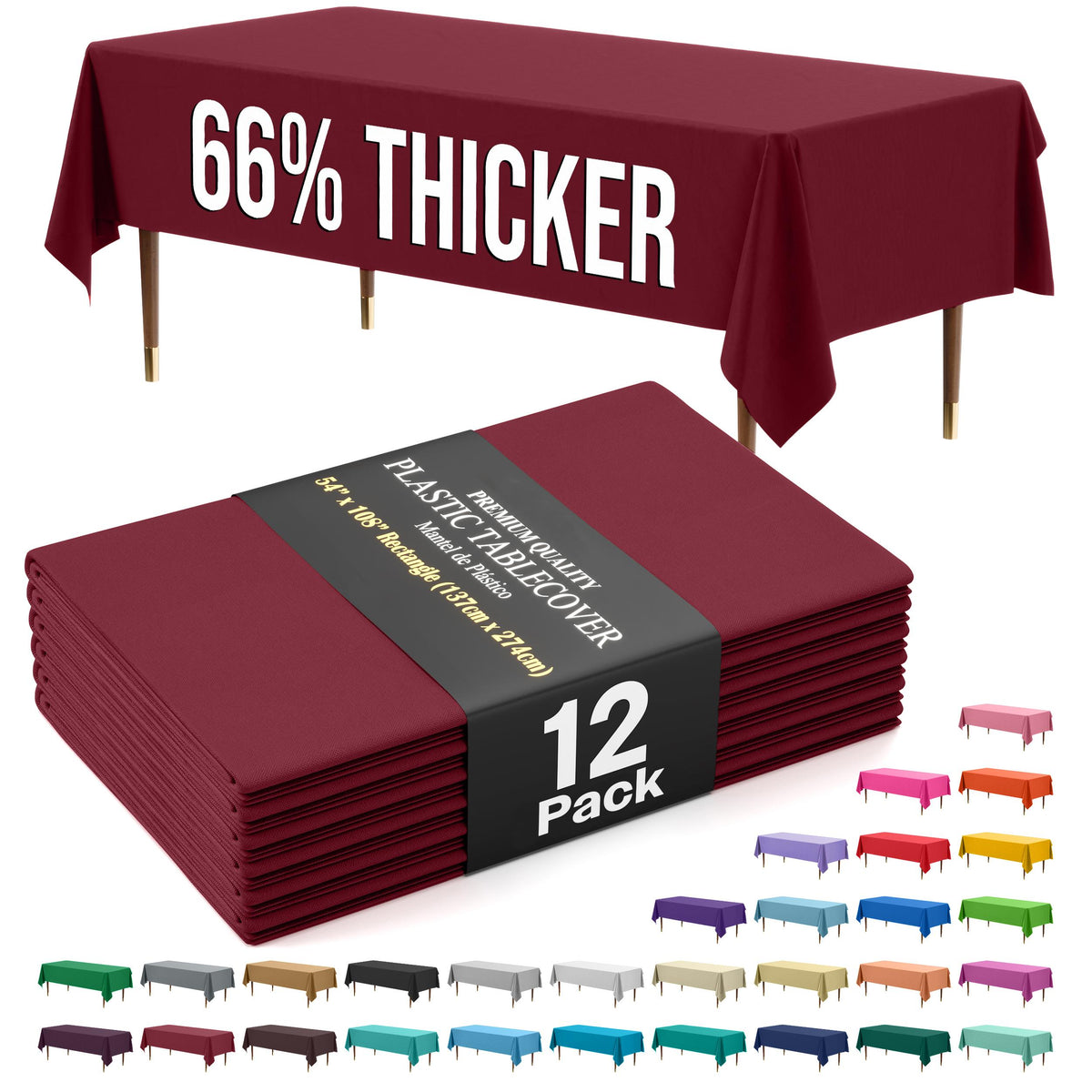 Premium Burgundy Plastic Table Covers | 12 Count