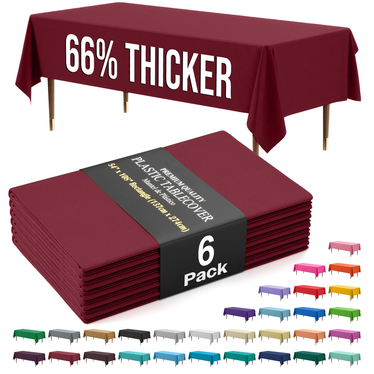 Premium Burgundy Plastic Table Covers | 6 Pack