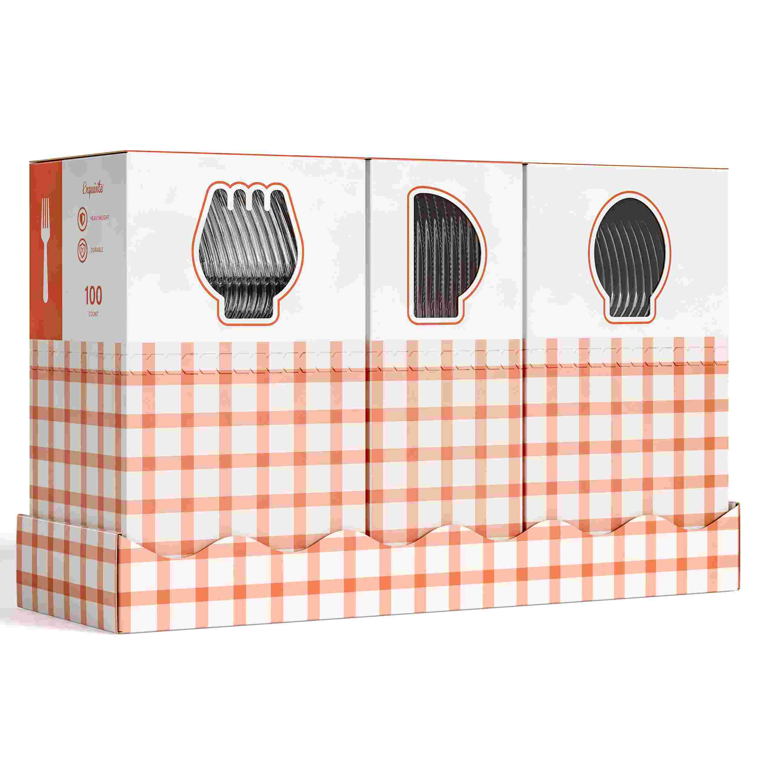 Clear Cutlery Gingham Caddy Combo For 100