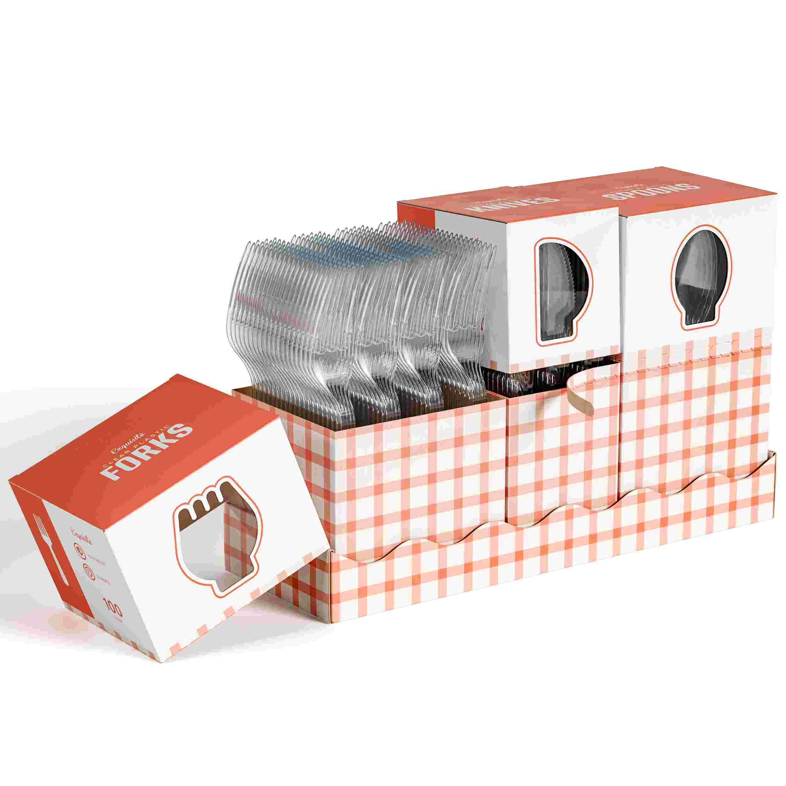 Clear Cutlery Gingham Caddy Combo For 100