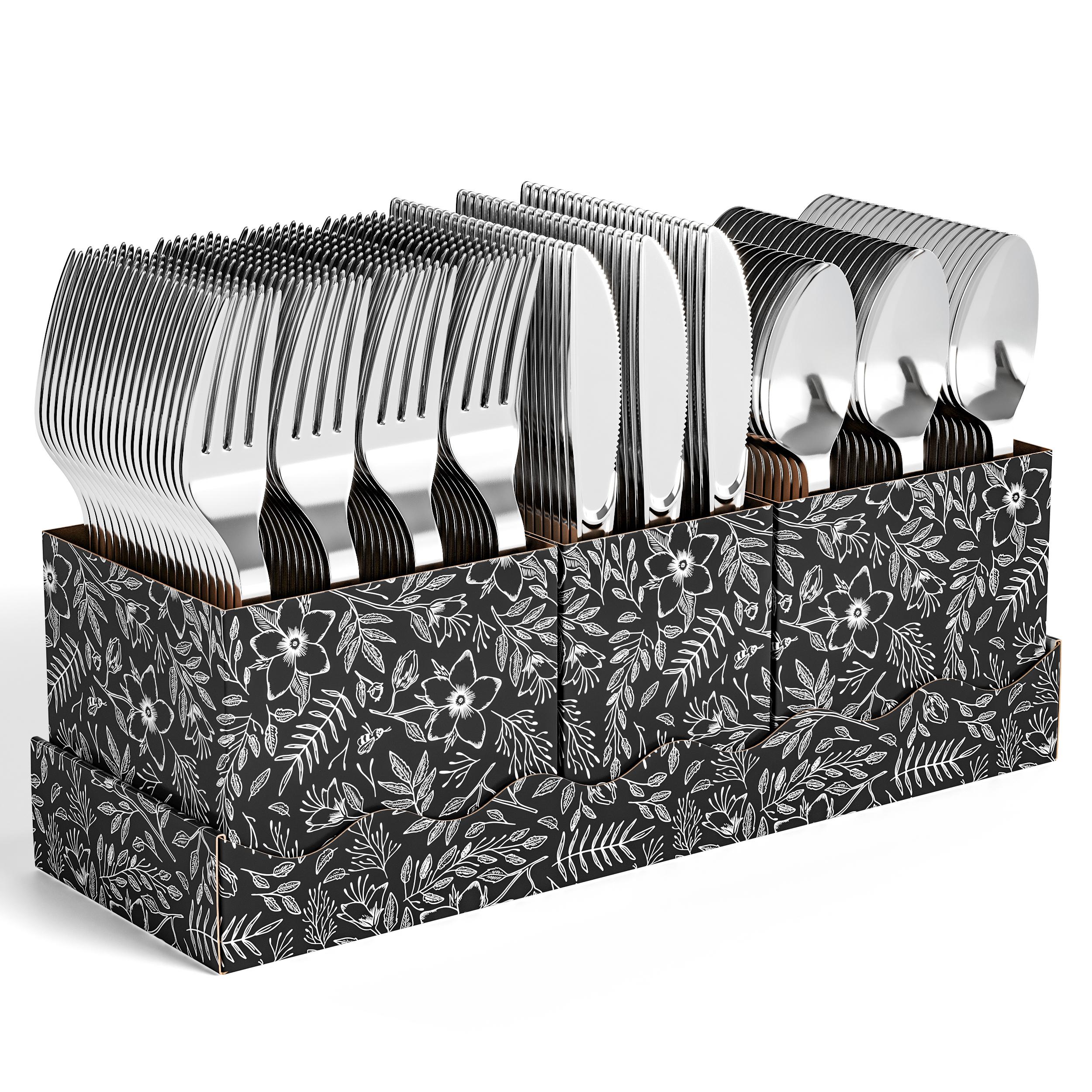 Silver Cutlery Floral Caddy Combo For 100 | 4 Pack