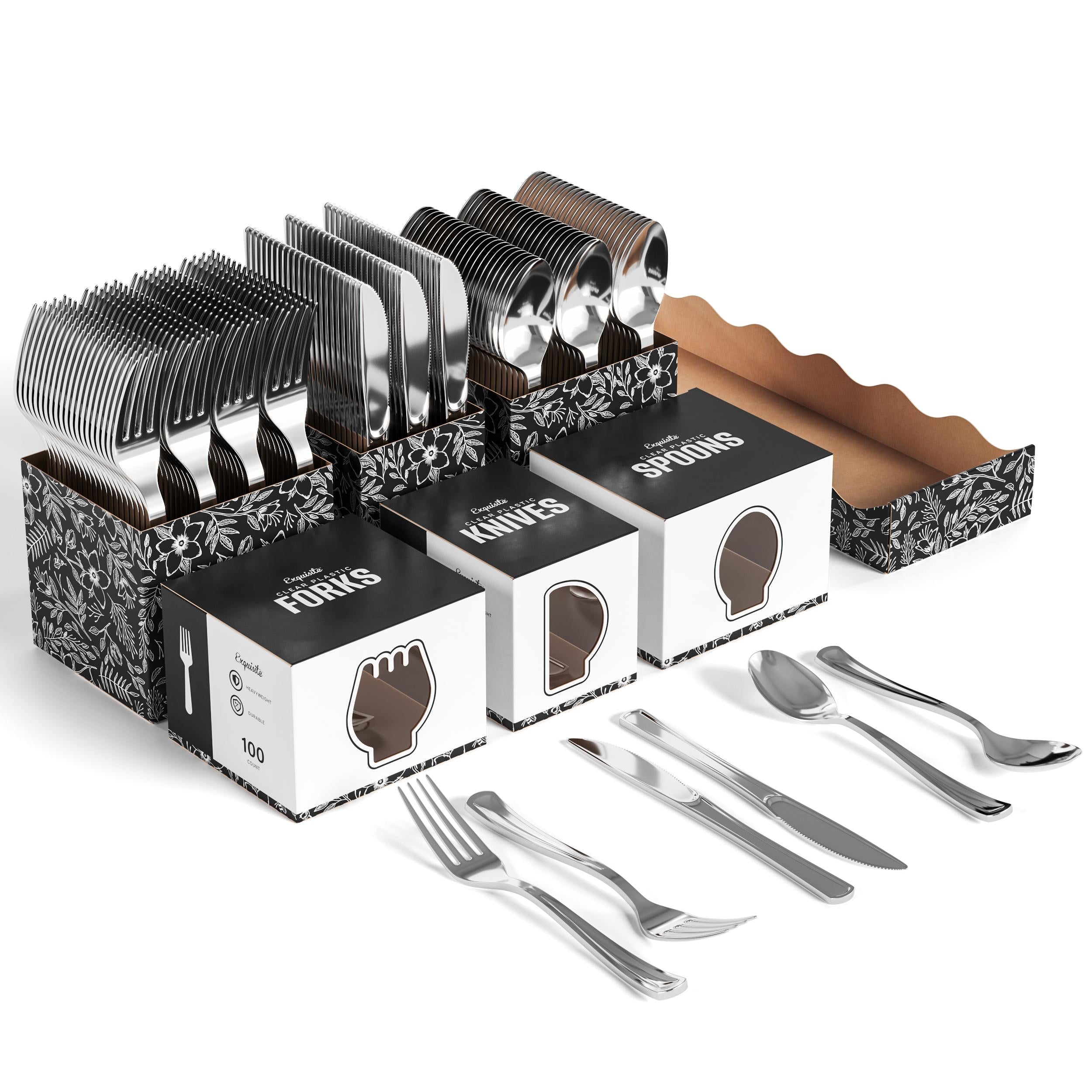 Silver Cutlery Floral Caddy Combo For 100 | 4 Pack