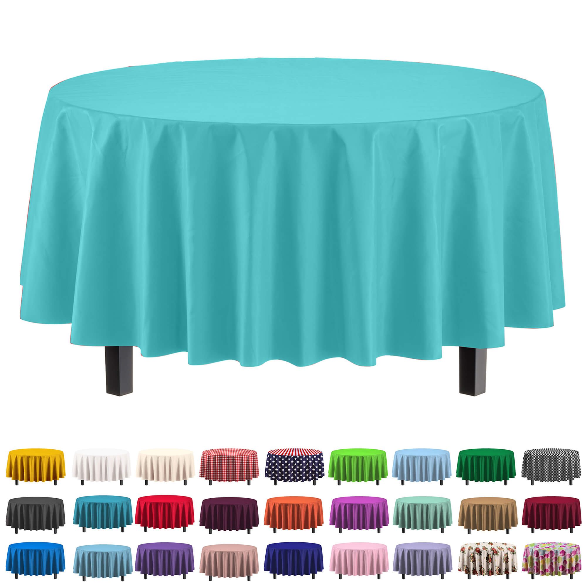 Premium Round Aqua Blue Table Cover | 12 Pack