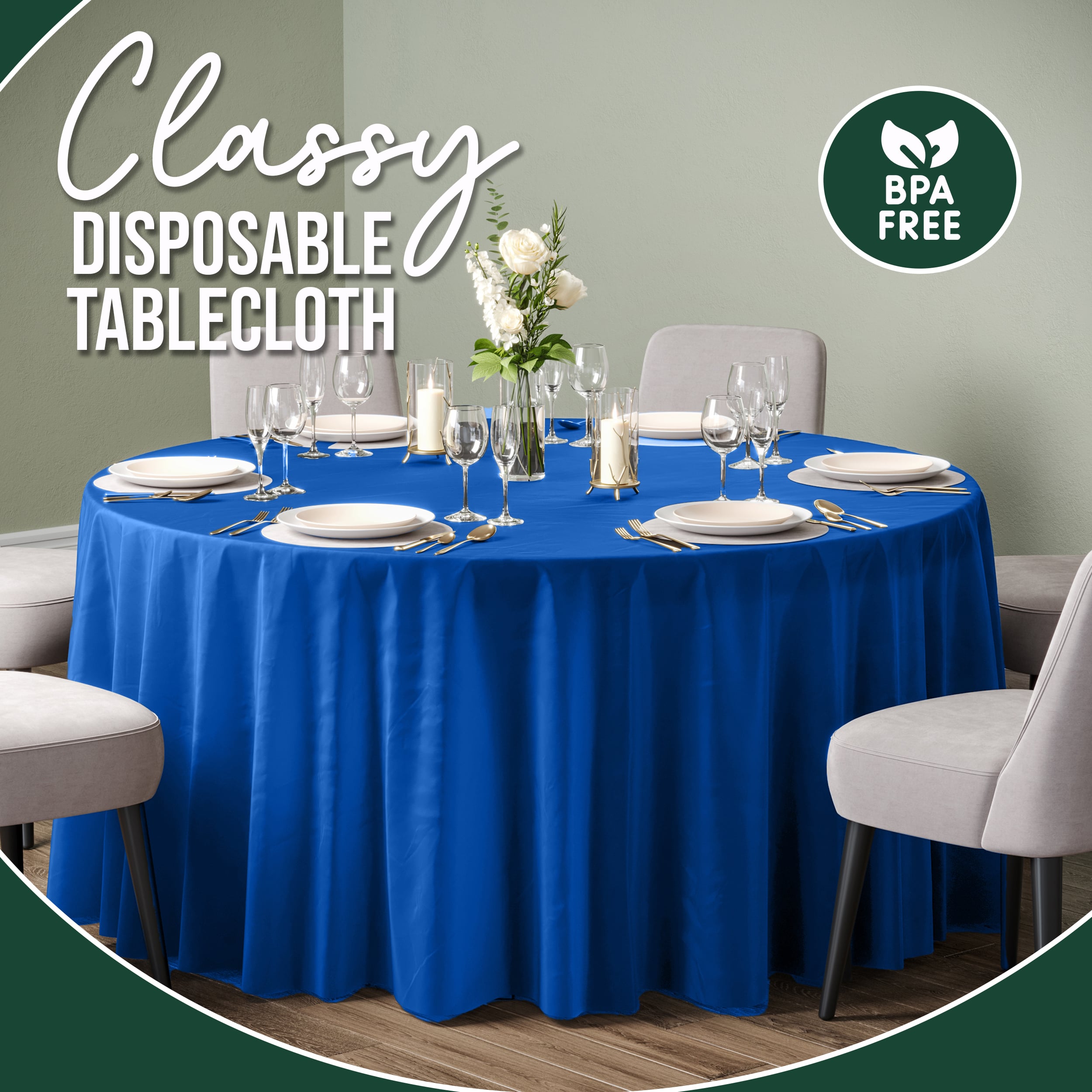120 In. Premium Round Dark Blue Plastic Table Covers | 6 Count