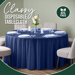 120 In. Premium Round Navy Plastic Table Covers | 6 Count