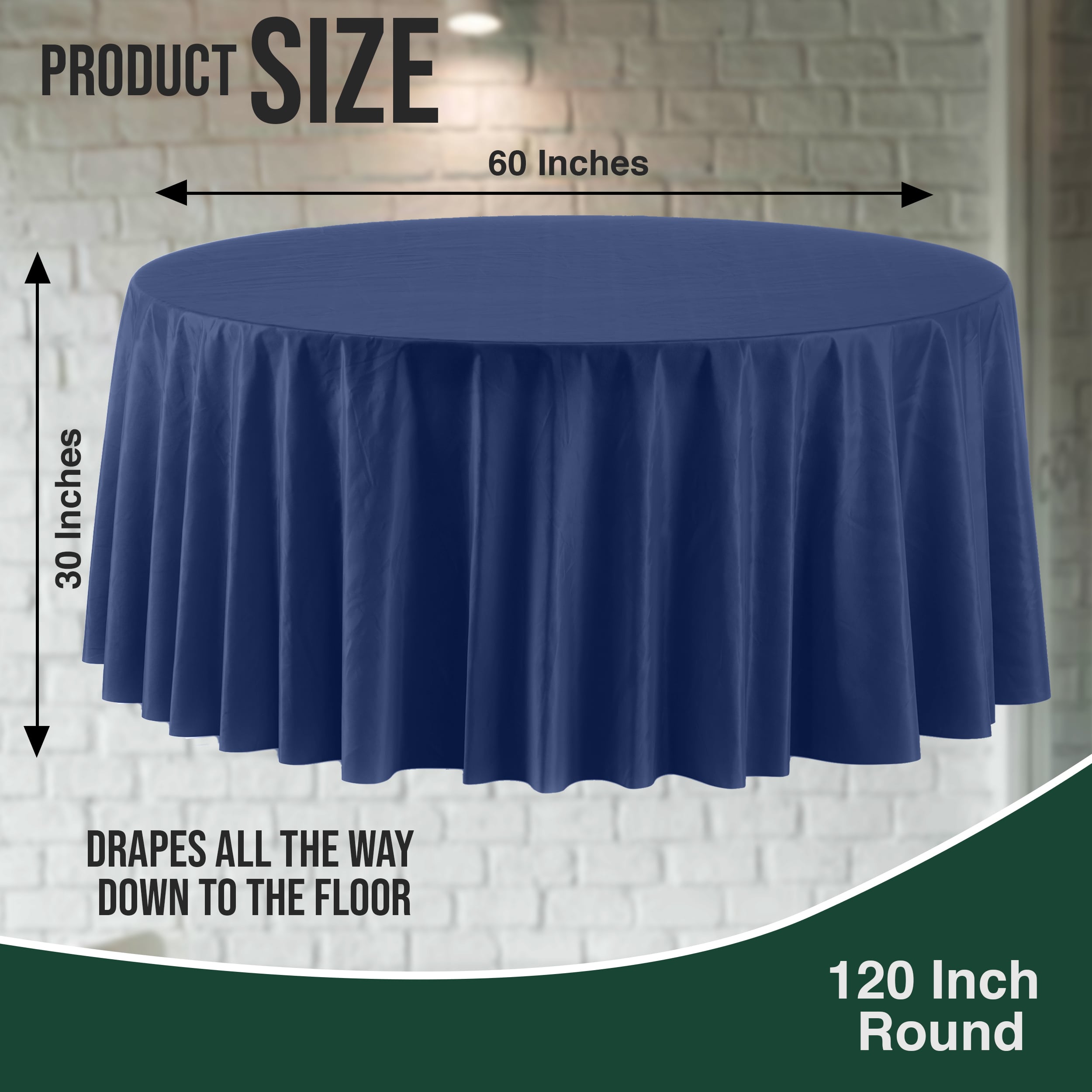 120 In. Premium Round Navy Plastic Table Covers | 6 Count