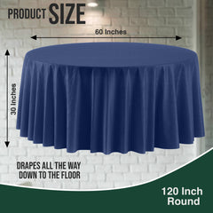 120 In. Premium Round Navy Plastic Table Covers | 6 Count