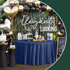 120 In. Premium Round Navy Plastic Table Covers | 6 Count