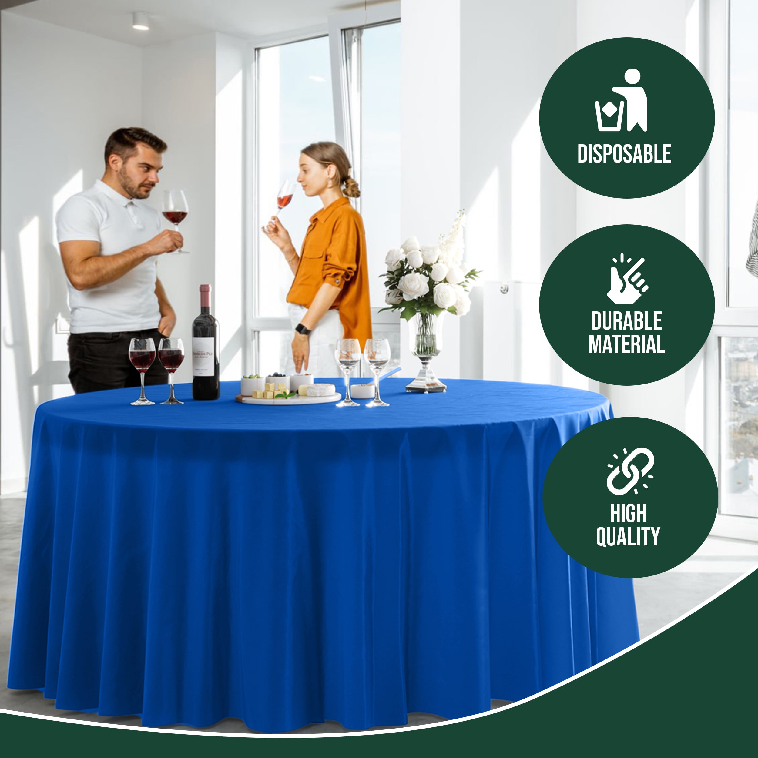 120 In. Premium Round Dark Blue Plastic Table Covers | 6 Count