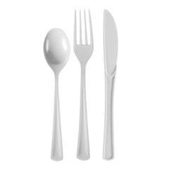 White Cutlery Combo Set - 50 Forks 50 Spoons And 50 Knives