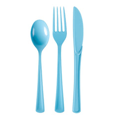 Light Blue Cutlery Combo Set - 50 Forks 50 Spoons And 50 Knives