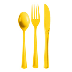 Yellow Cutlery Combo Set - 50 Forks 50 Spoons And 50 Knives