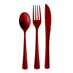 Burgundy Cutlery Combo Set - 50 Forks 50 Spoons And 50 Knives