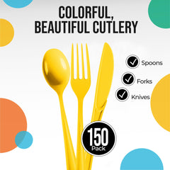 Yellow Cutlery Combo Set - 50 Forks 50 Spoons And 50 Knives