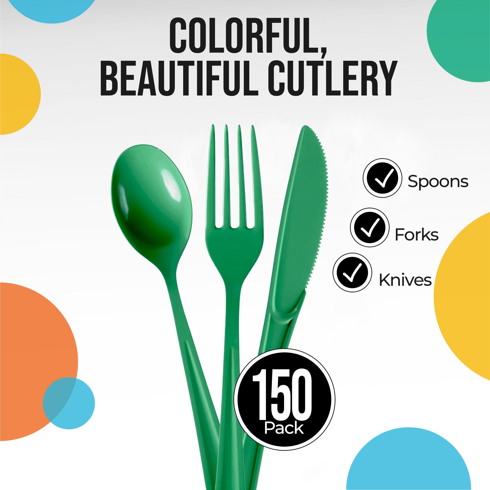 Emerald Green Cutlery Combo Set - 50 Forks 50 Spoons And 50 Knives