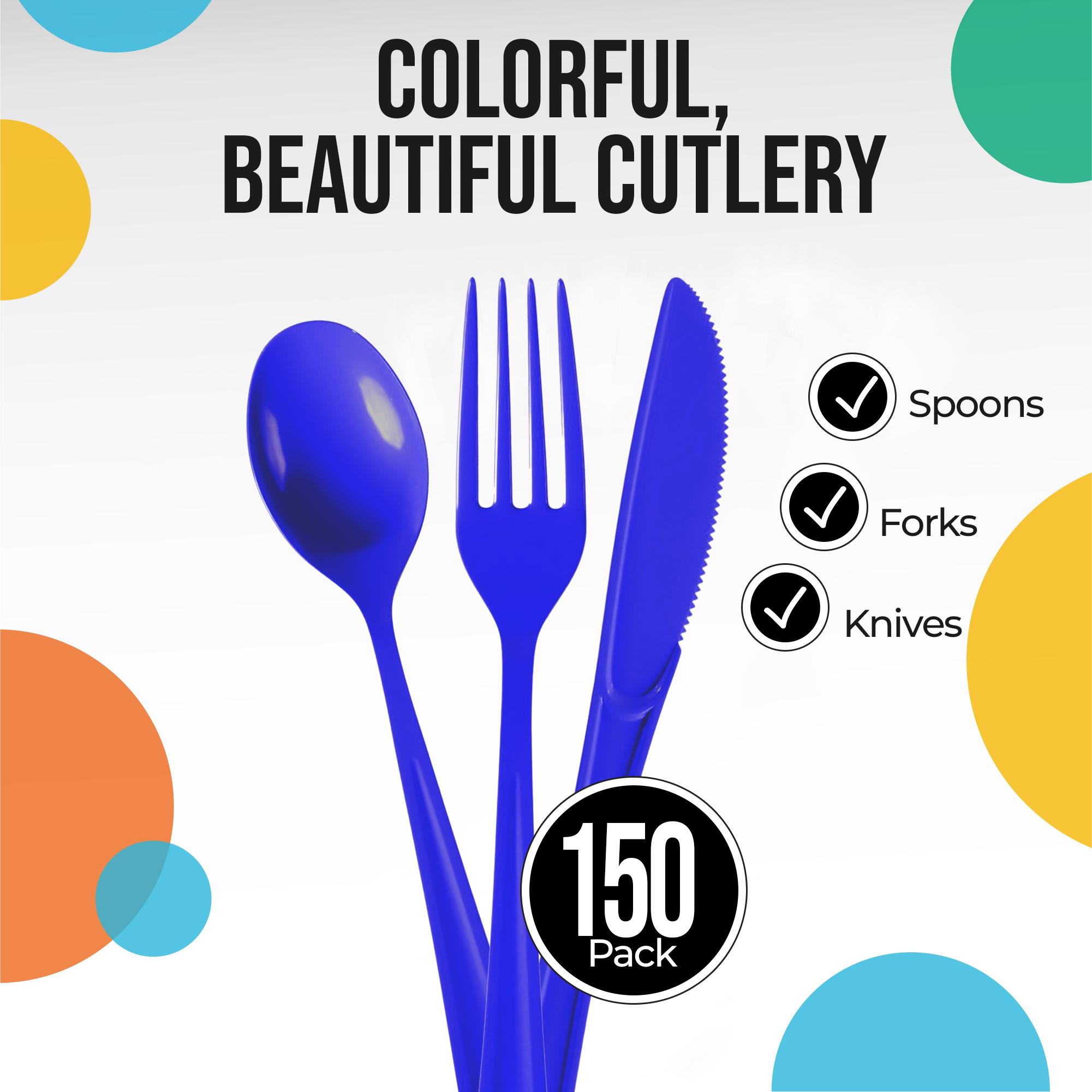 Dark Blue Cutlery Combo Set - 50 Forks 50 Spoons And 50 Knives