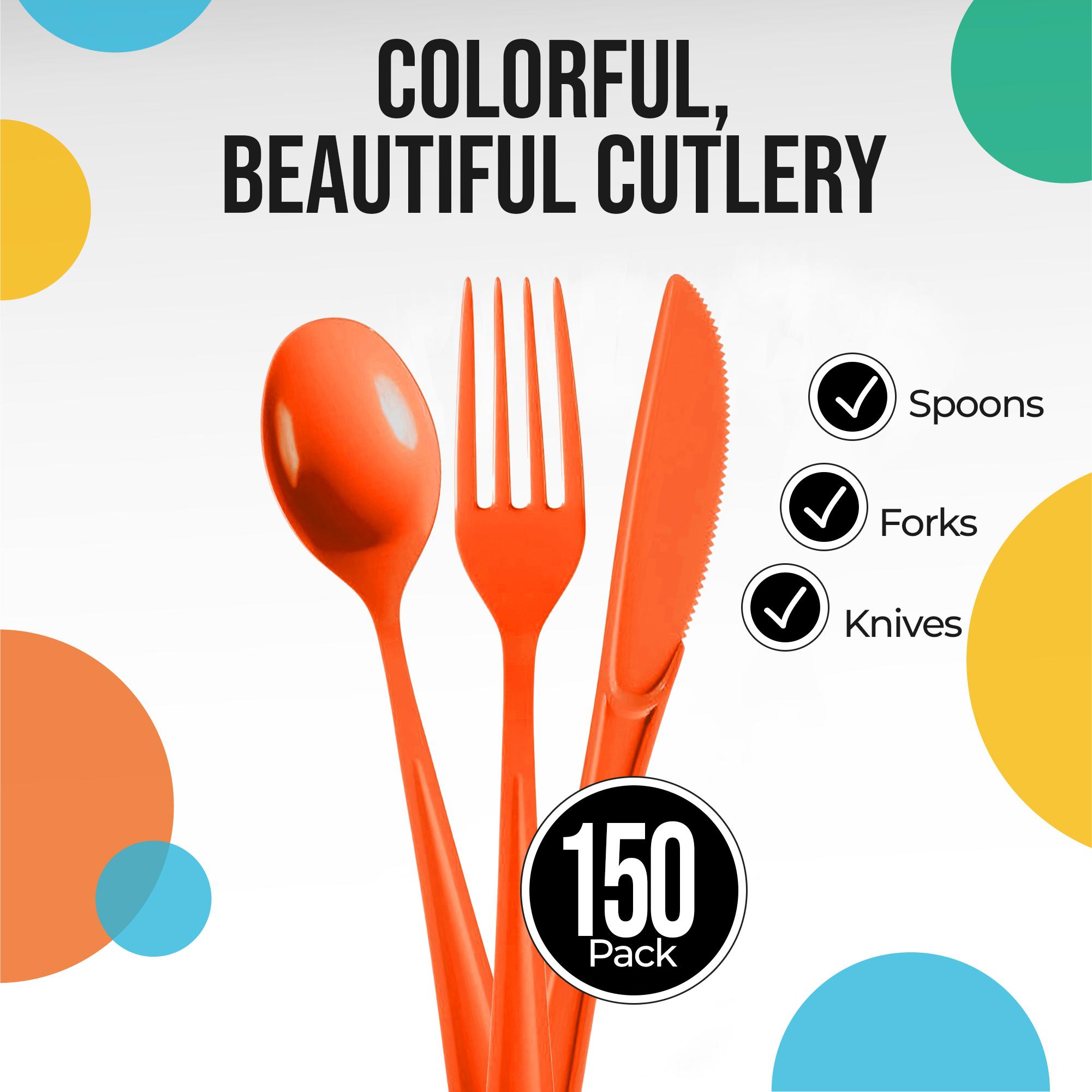 Orange Cutlery Combo Set - 50 Forks 50 Spoons And 50 Knives