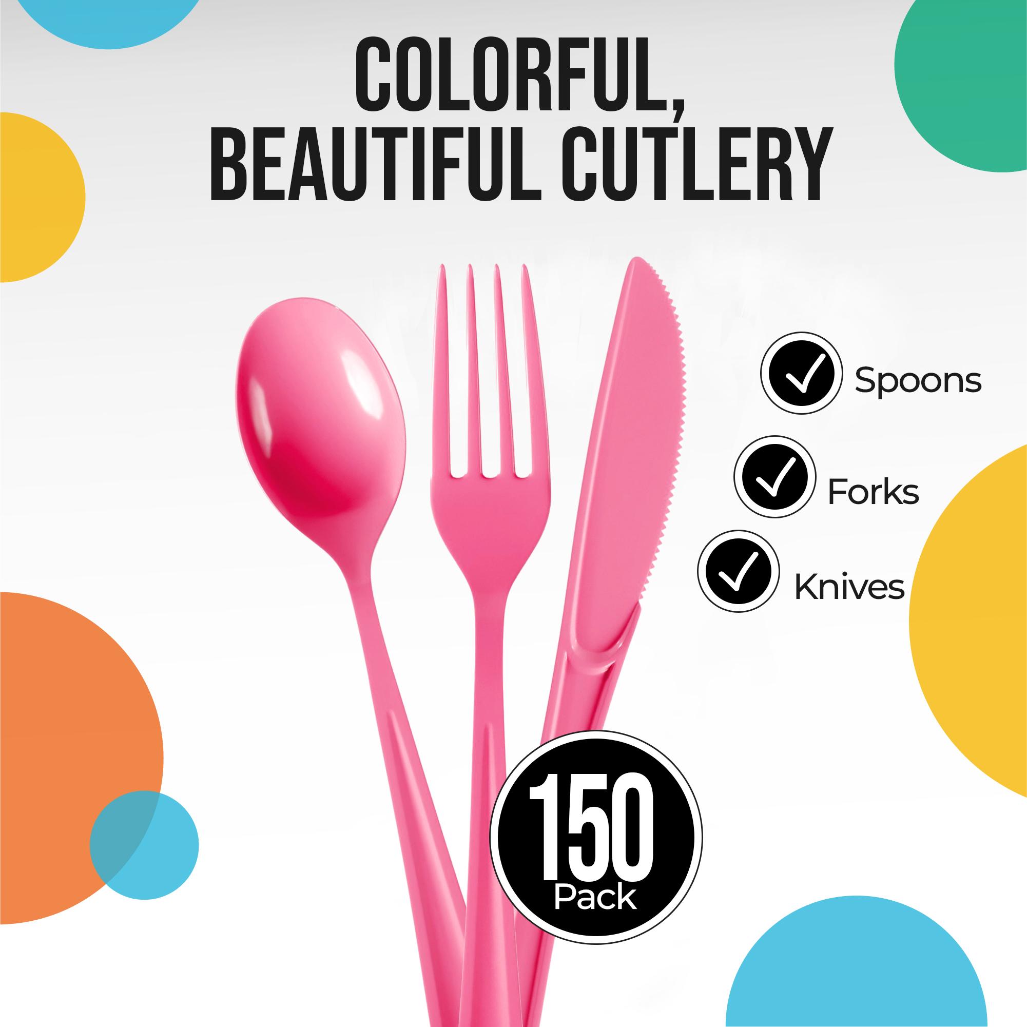 Cerise Cutlery Combo Set - 50 Forks 50 Spoons And 50 Knives