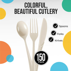 Ivory Cutlery Combo Set - 50 Forks 50 Spoons And 50 Knives