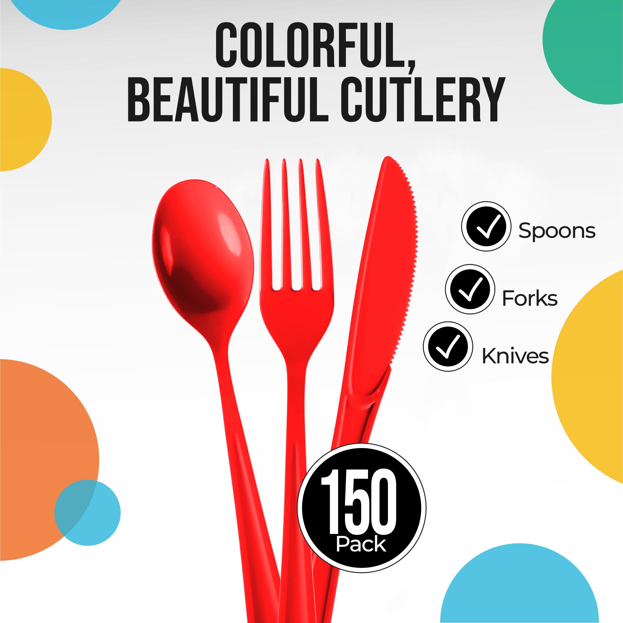 Red Cutlery Combo Set - 50 Forks 50 Spoons And 50 Knives