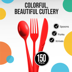 Red Cutlery Combo Set - 50 Forks 50 Spoons And 50 Knives