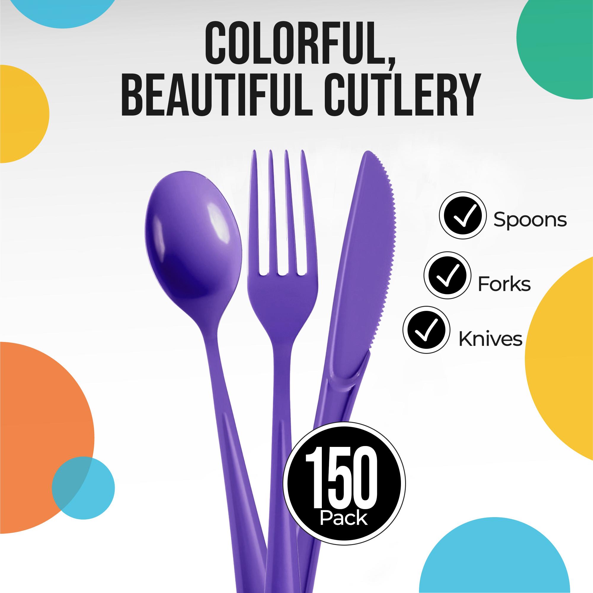 Purple Cutlery Combo Set - 50 Forks 50 Spoons And 50 Knives