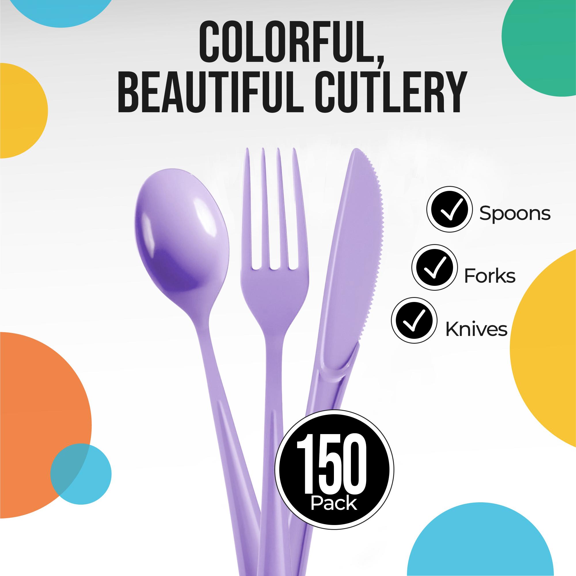 Lavander Cutlery Combo Set - 50 Forks 50 Spoons And 50 Knives