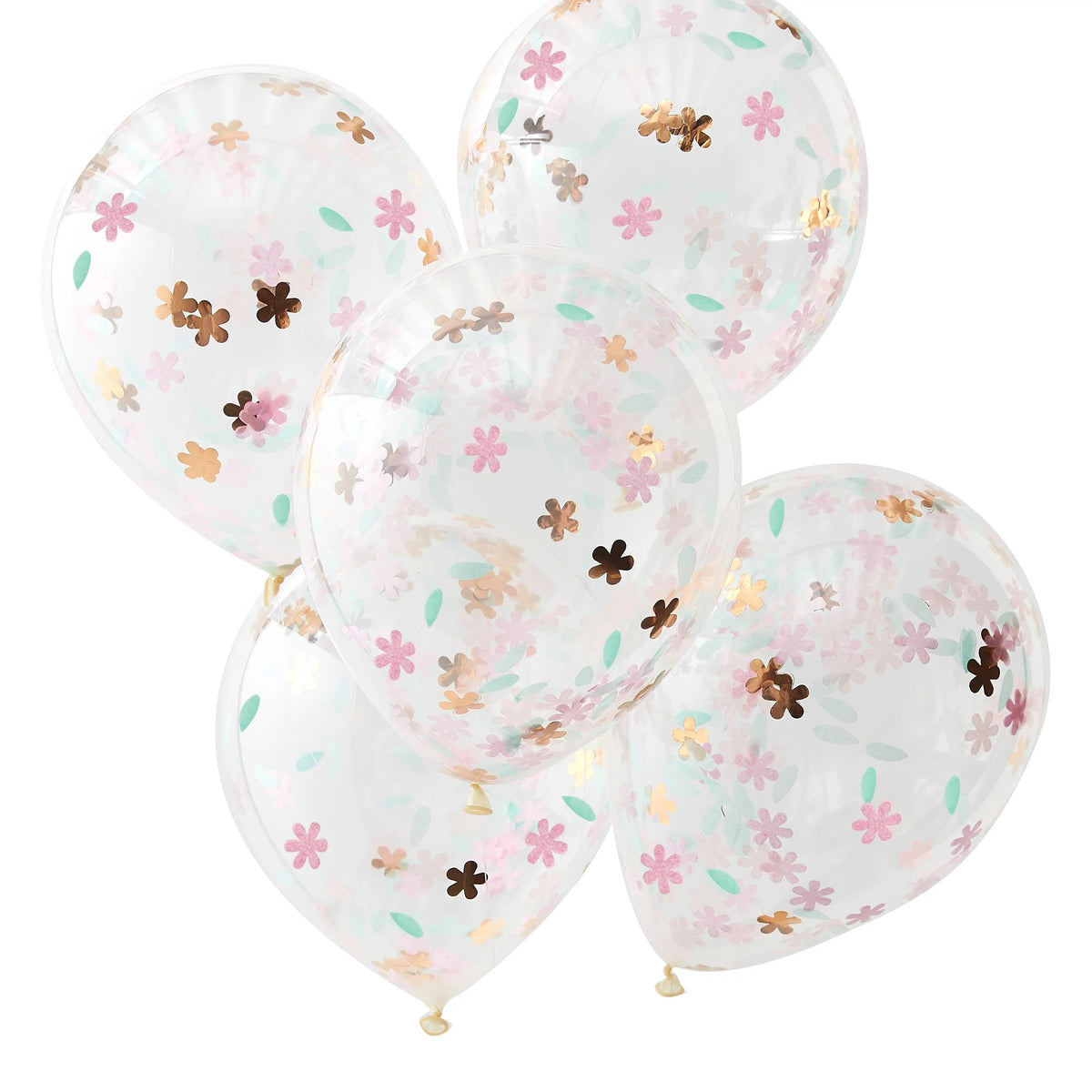 Confetti Floral Foil Balloons - Set of 5 - Pack of 2