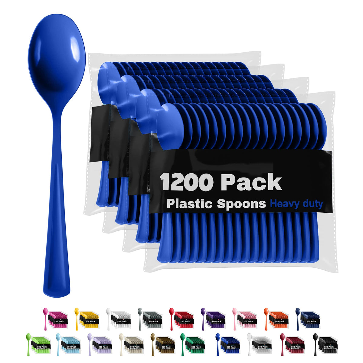 Heavy Duty Dark Blue Plastic Spoons | 1200 Count