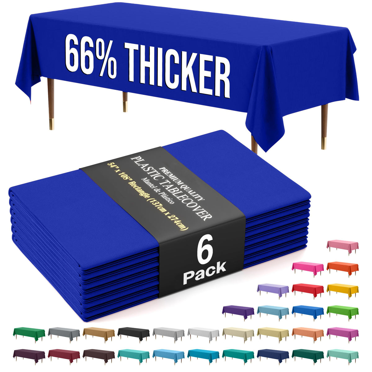 Premium Dark Blue Plastic Table Covers | 6 Pack