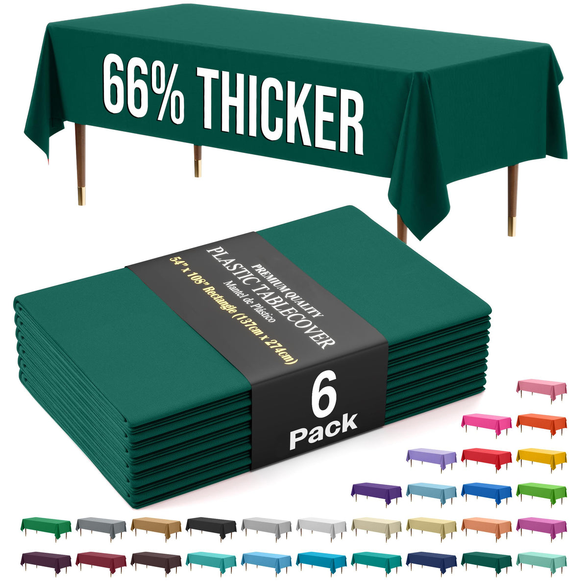 Premium Dark Green Plastic Table Covers | 6 Pack