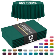Premium Round Dark Green Plastic Table Covers | 12 Pack