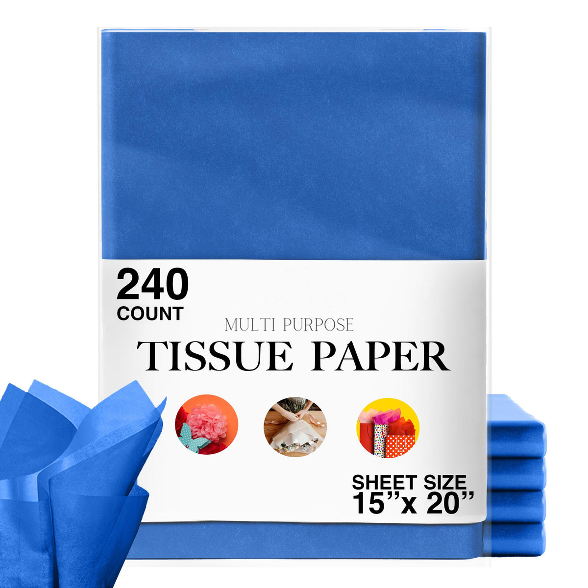 15 In. x 20 In. Dark Blue Tissue Paper | 240 Sheets