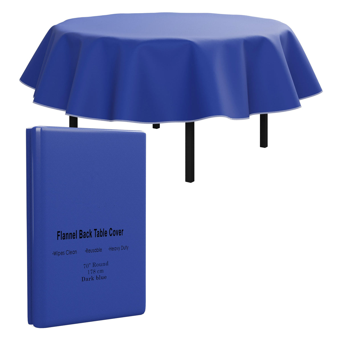 Dark Blue Flannel Backed Table Cover 70 In. Round | 2 Pack