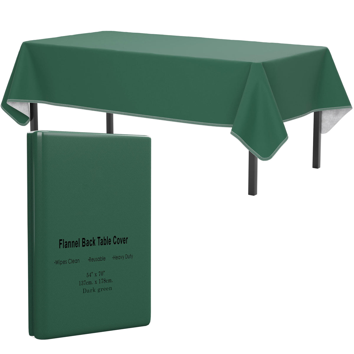 Dark Green Flannel Backed Table Cover 54 In. x 70 In. | 2 Pack