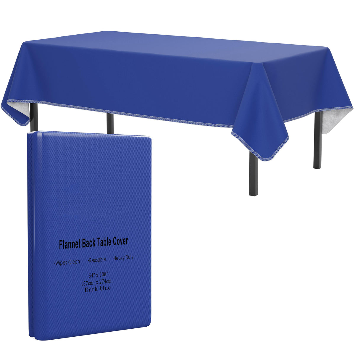 Dark Blue Flannel Backed Table Cover 54 In. x 108 In. | 2 Pack