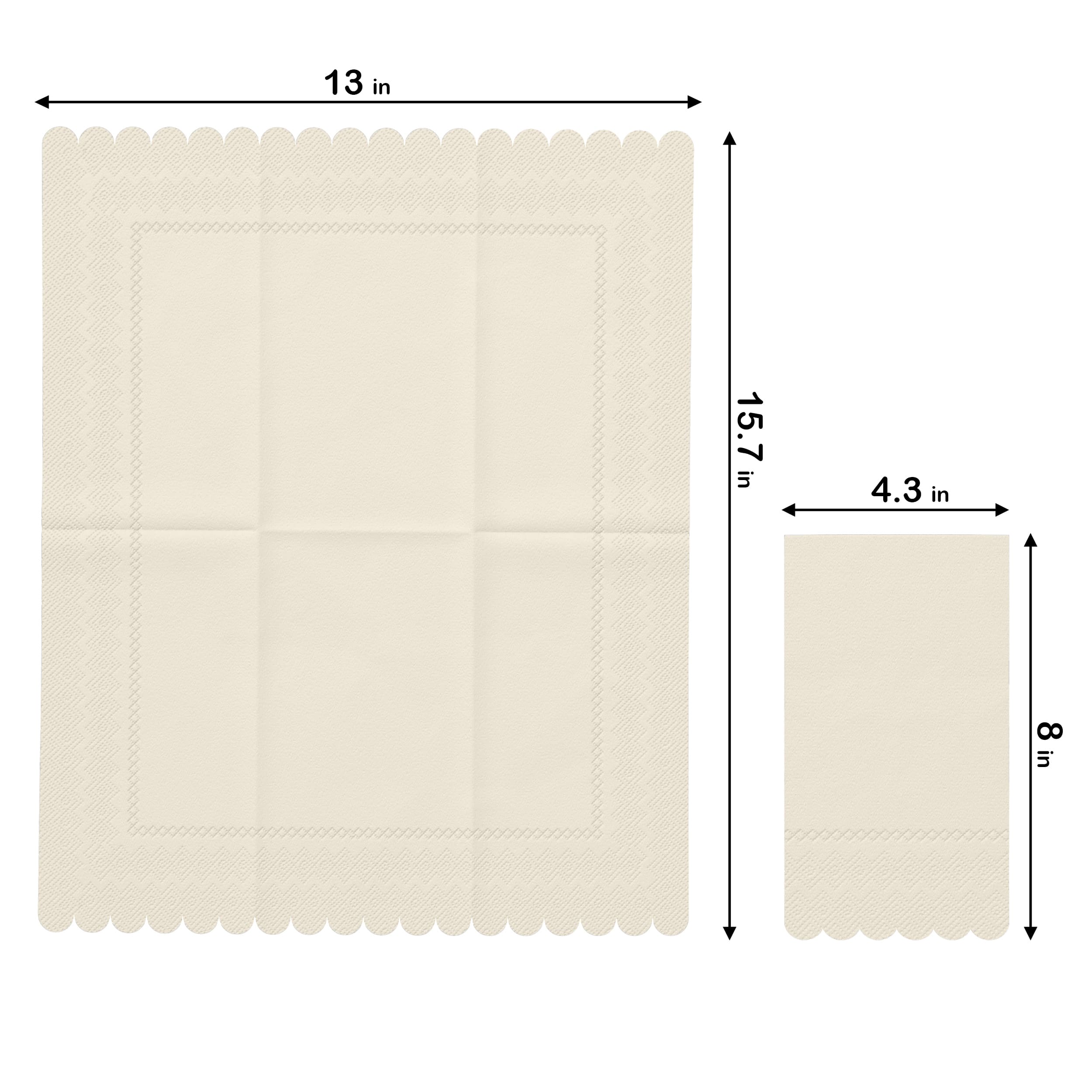 3 Ply Ivory Scalloped Dinner Napkins | 100 Count