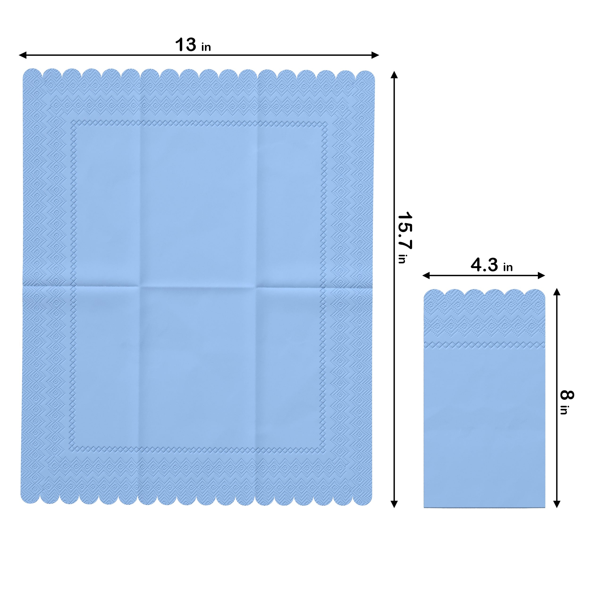 3 Ply Sky Blue Scalloped Dinner Napkins | 100 Count