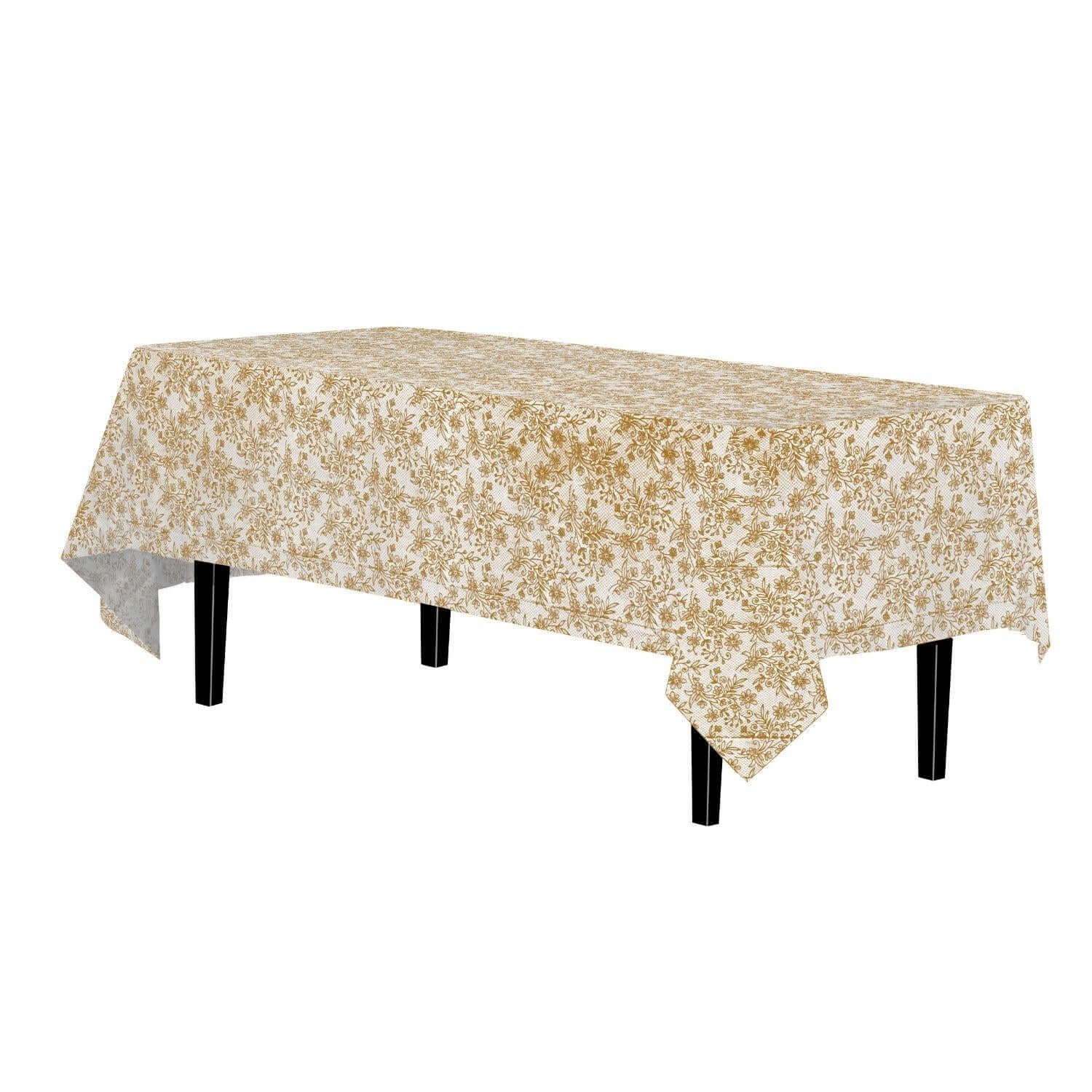 Premium Gold Floral Plastic Tablecloth | 12 Count - Yom Tov Settings