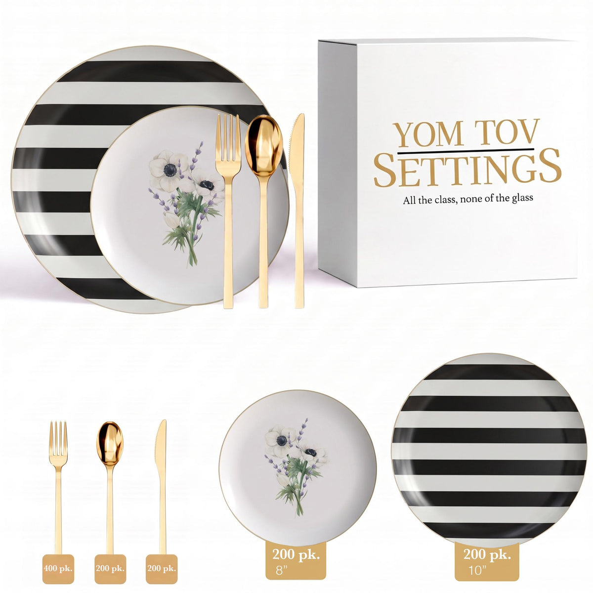 Earthtrends Anemone Deluxe Set | Plates & Gold Cutlery | Serves 200