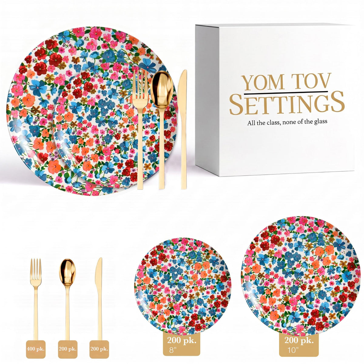 Earthtrends Meadow Deluxe Set | Plates & Gold Cutlery | Serves 200